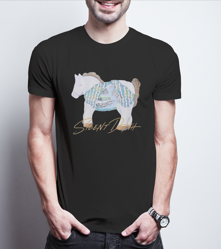 Silent Depth Horse Mountain Landscape Painted Body T-Shirt
