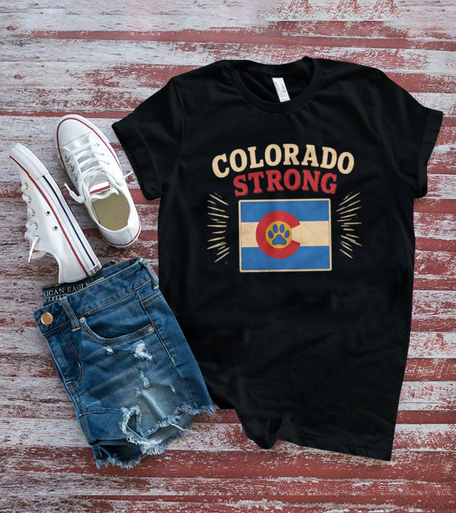 Colorado Strong Paw Print Colorado Flag Bold Letters T-Shirt