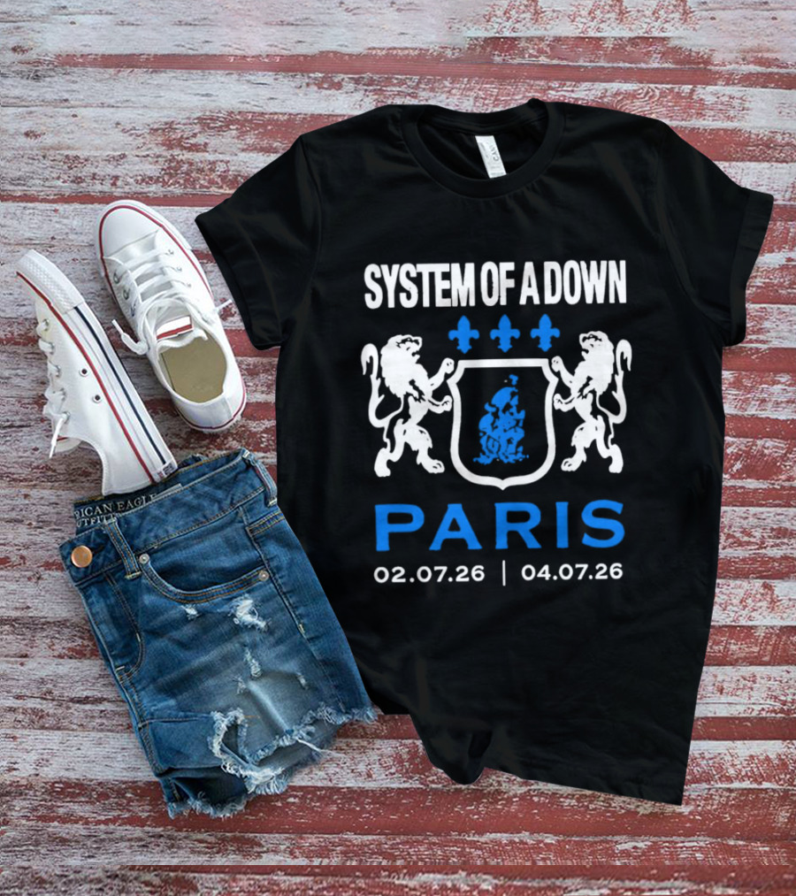 System Of A Down Paris Concert July 2026 Heraldic Crest Lions 02.07.26 04.07.26 T-Shirt