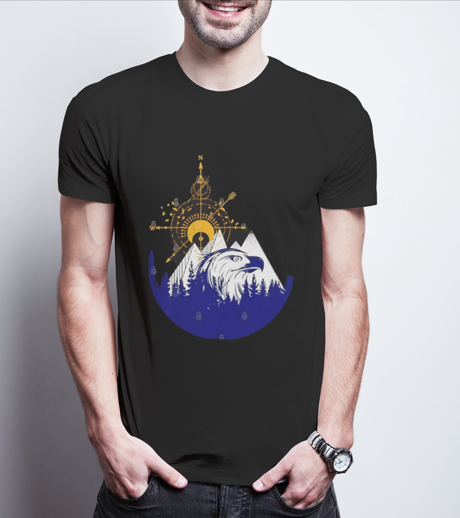 Eagle And Compass With Mountain Forest T-Shirt
