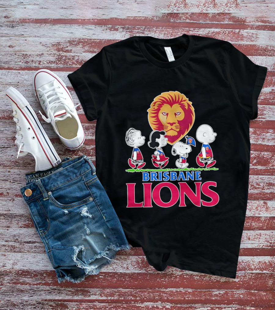 Brisbane Lions AFL Peanuts Snoopy Charlie Brown Lucy Schroeder T-Shirt