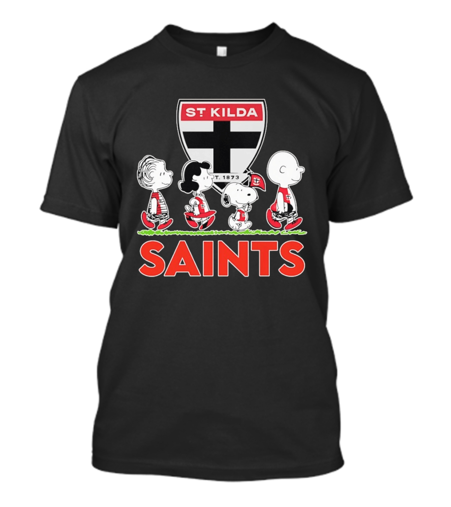 Peanuts Characters St Kilda Saints AFL 1873 Snoopy Charlie Brown Lucy Linus T-Shirt