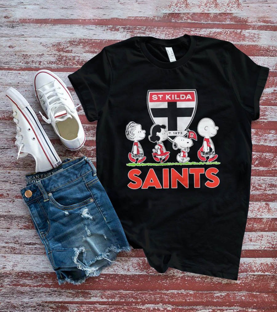 Peanuts Characters St Kilda Saints AFL 1873 Snoopy Charlie Brown Lucy Linus T-Shirt