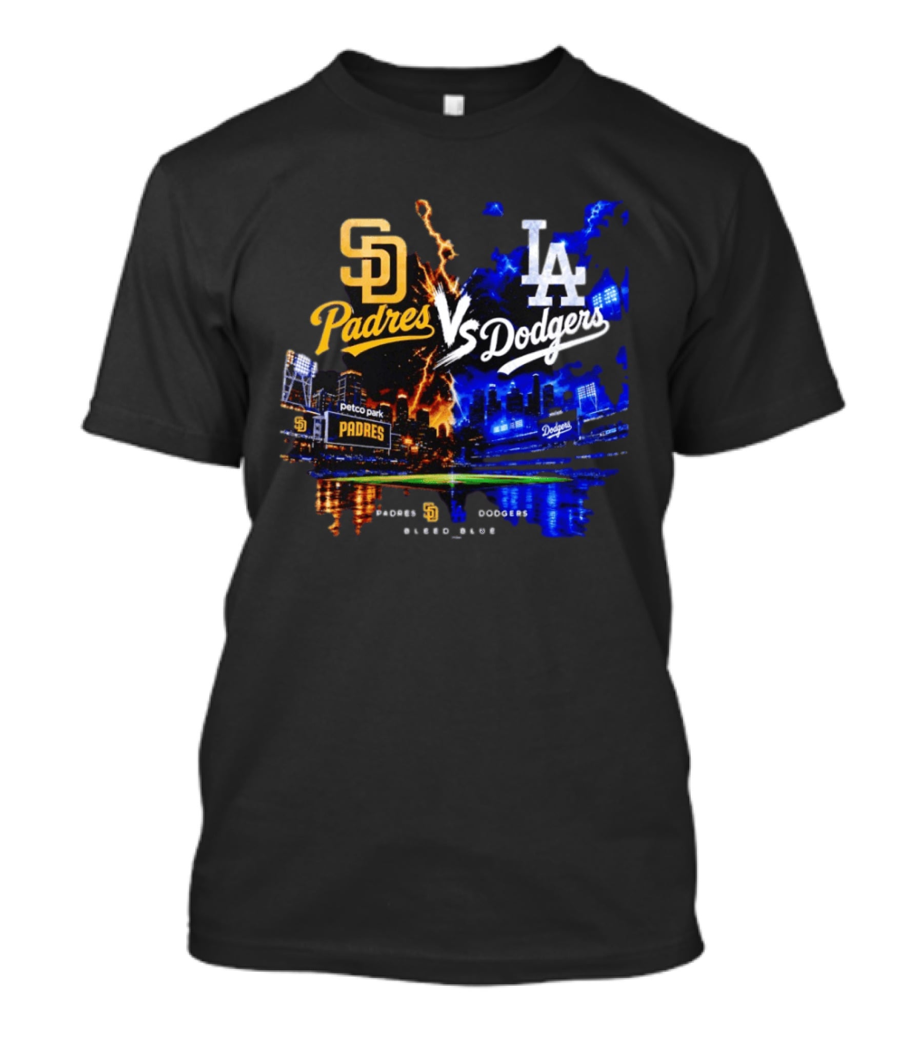 San Diego Padres Vs Los Angeles Dodgers Bleed Blue Petco Park Stadium Lightning T-Shirt