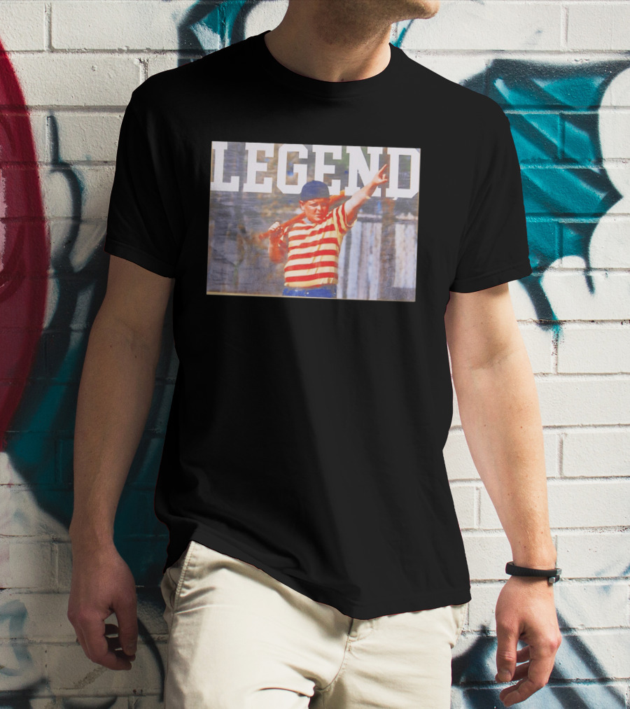 Sandlot Legend Striped Kid Holding Bat Pointing T-Shirt