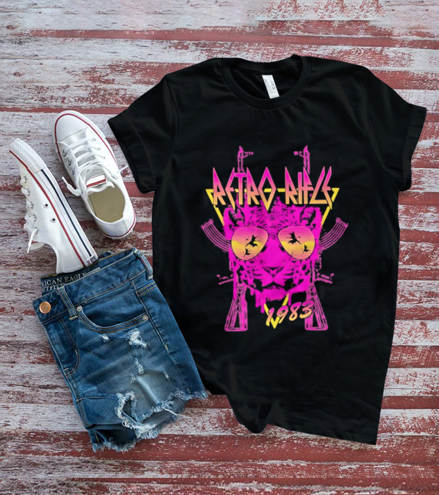 Retro Rifle 1983 Neon Skull Sunglasses Vintage Aesthetic T-Shirt
