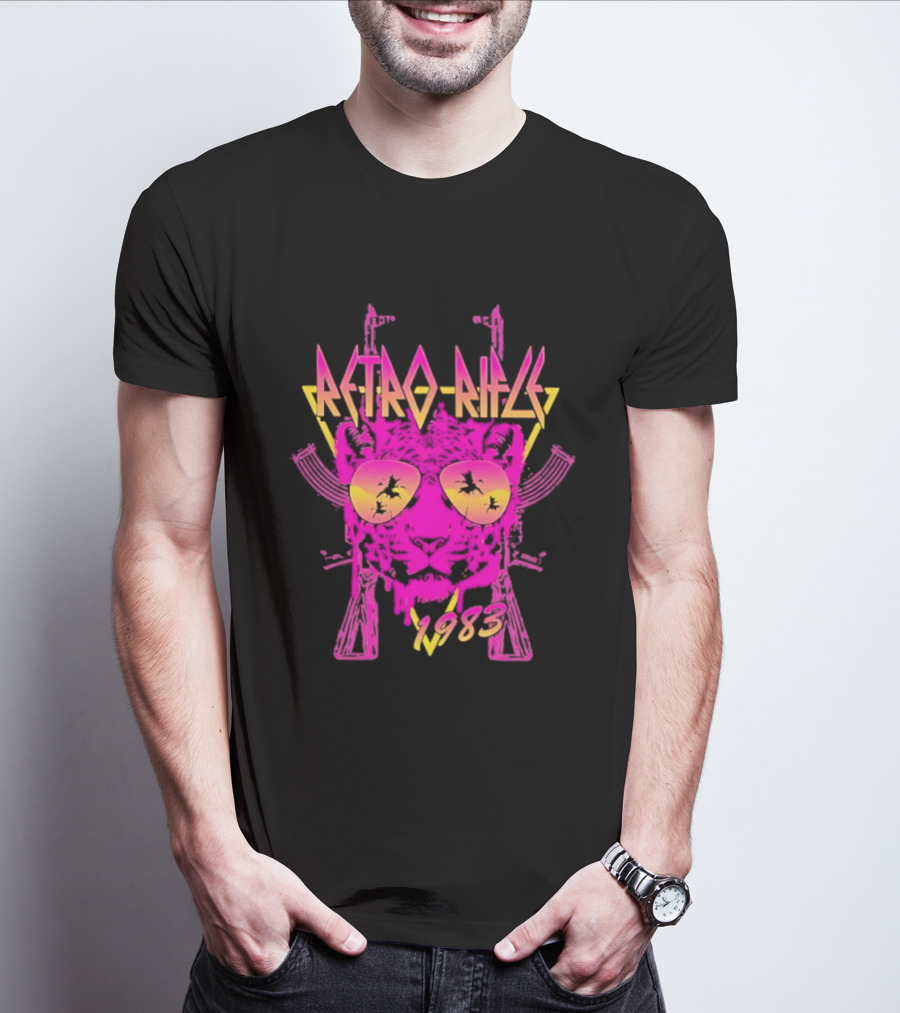 Retro Rifle 1983 Neon Skull Sunglasses Vintage Aesthetic T-Shirt