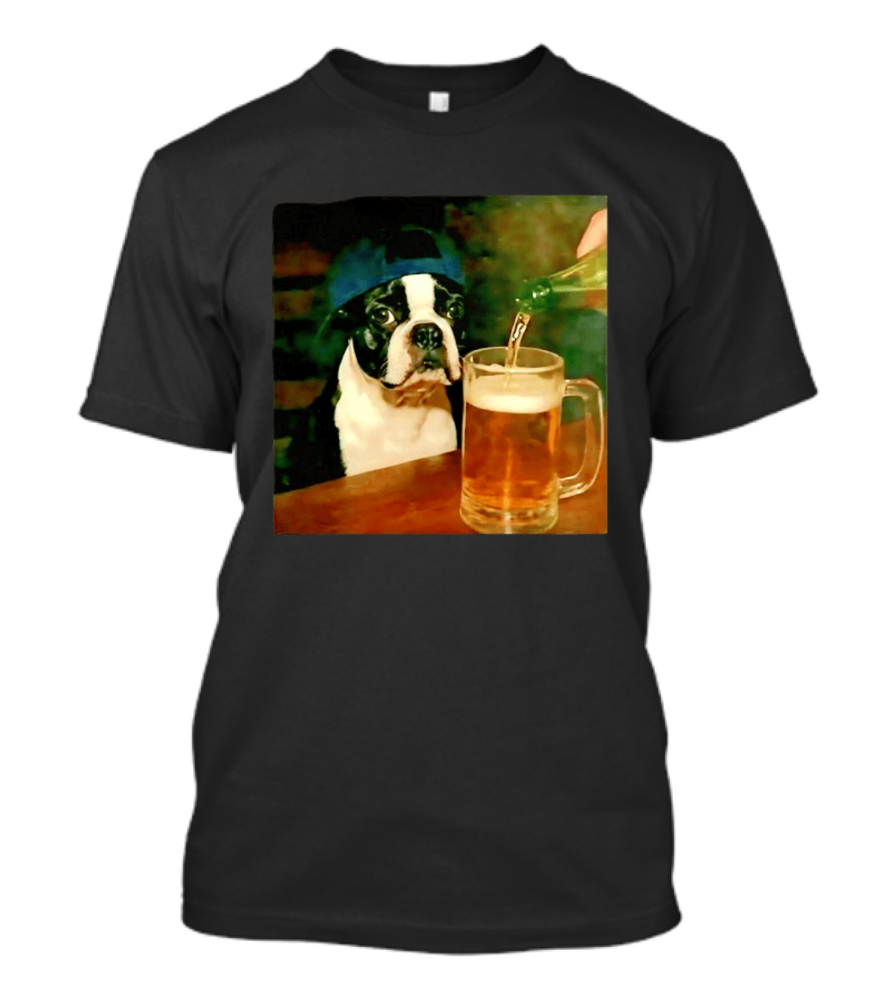 Boston Terrier Baseball Cap Drinking Beer T-Shirt