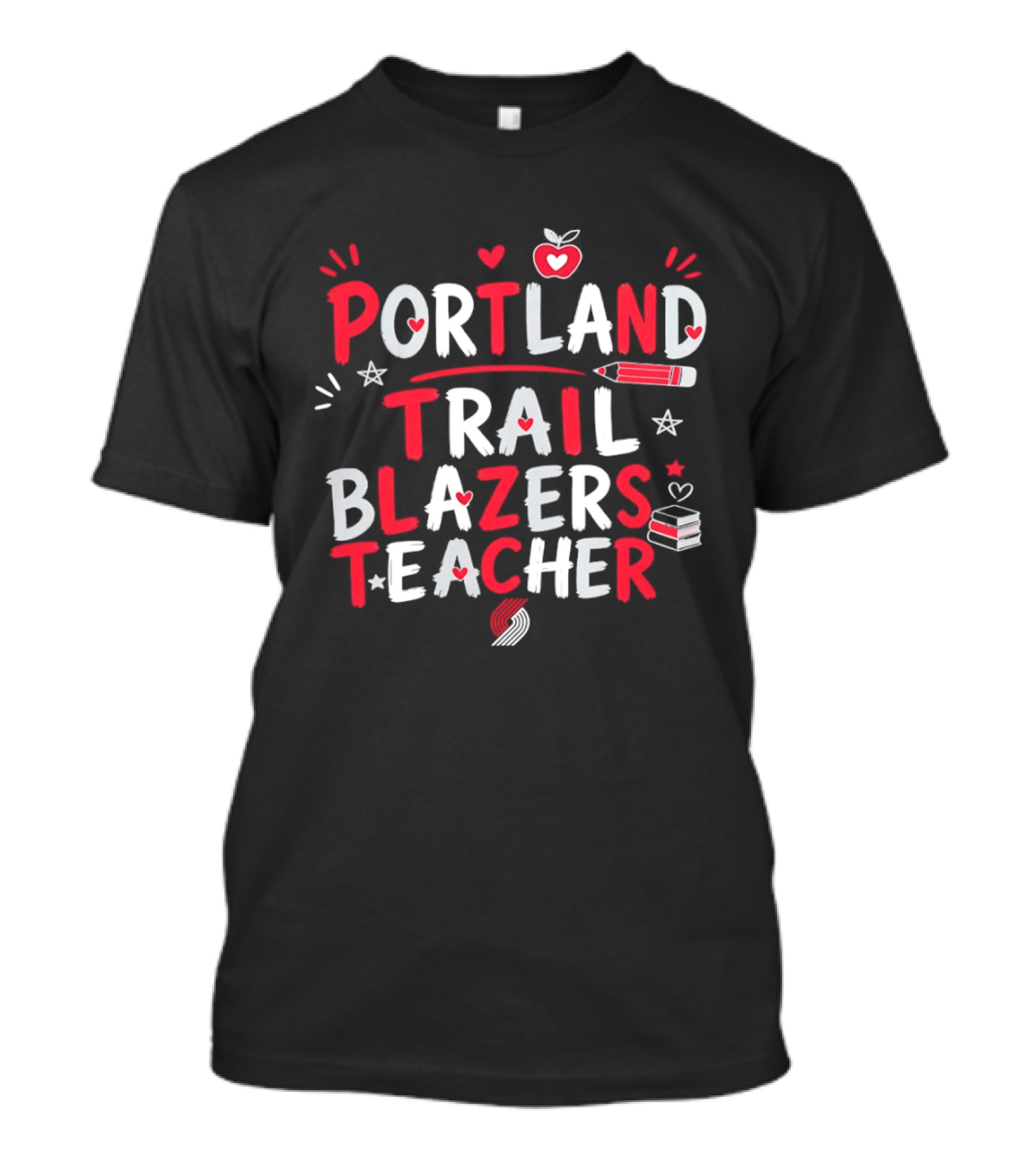 Portland Trail Blazers Teacher Heart Pencil Books T-Shirt