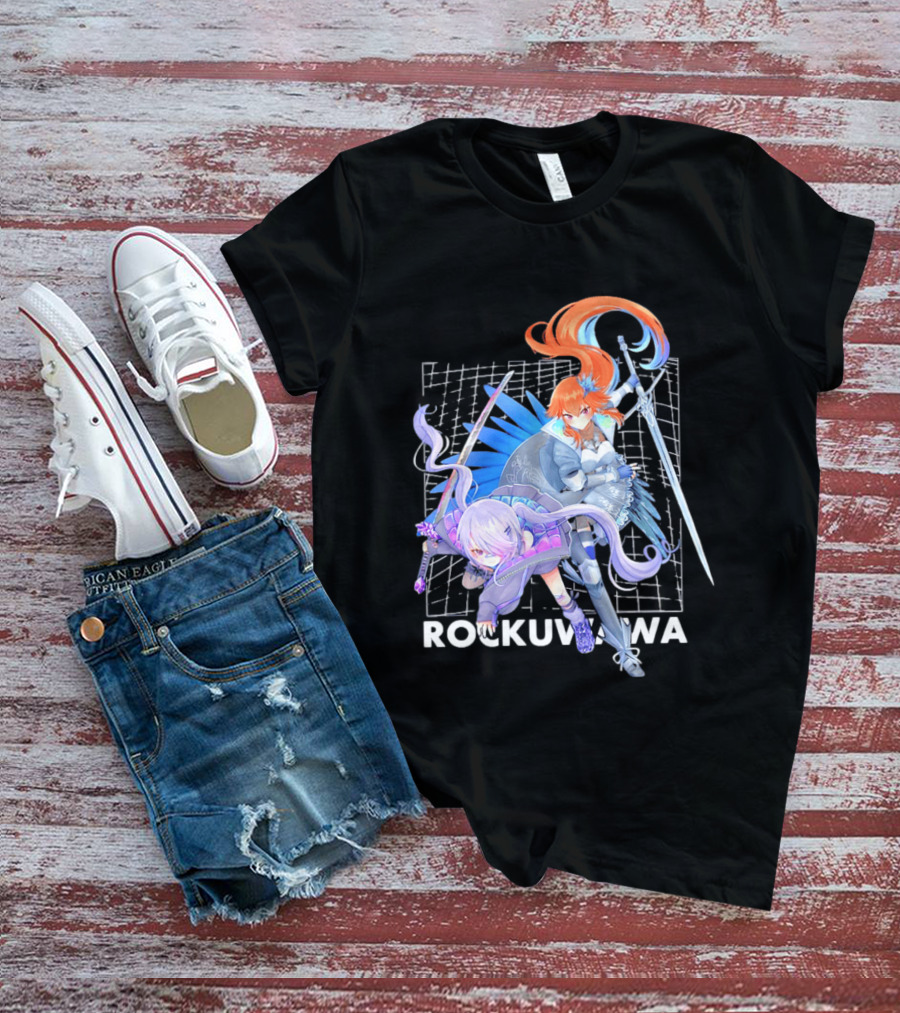 Rockuwawa Anime Warrior Girls Sword Katana Grid T-Shirt