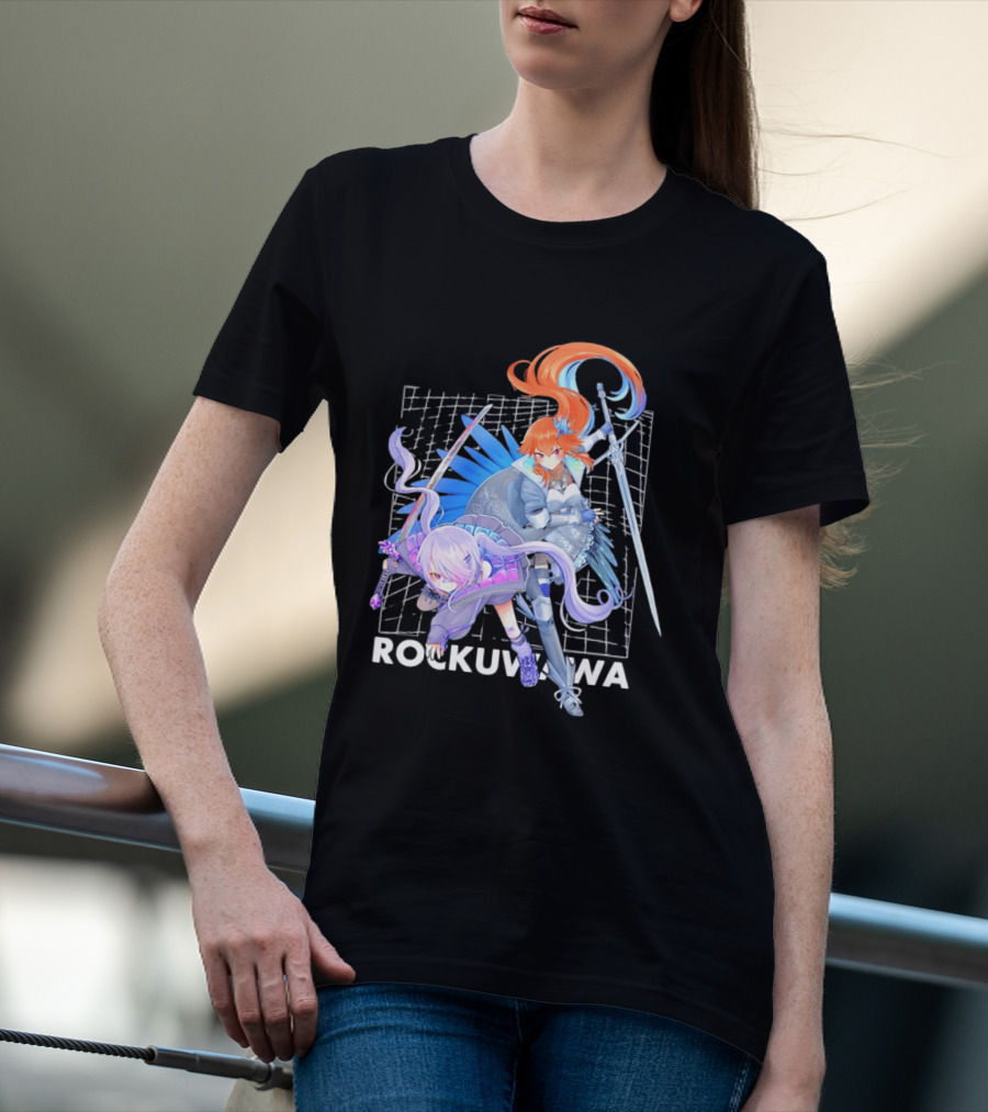 Rockuwawa Anime Warrior Girls Sword Katana Grid T-Shirt