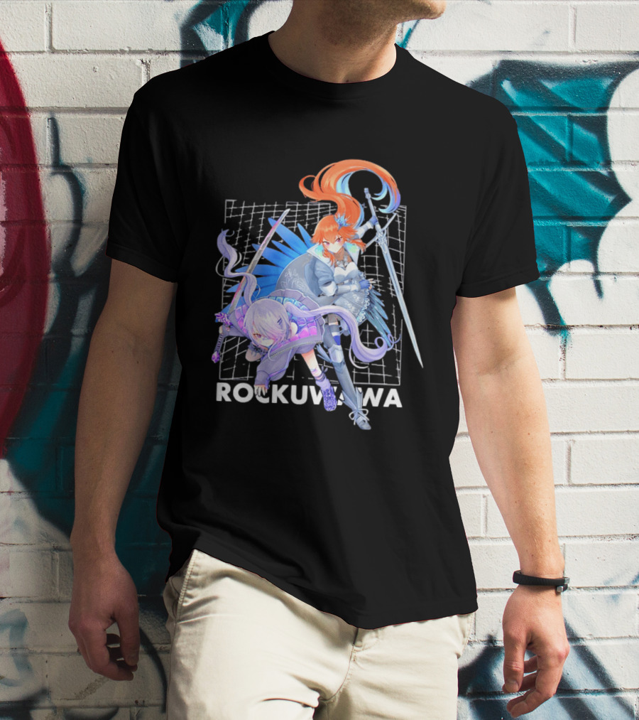 Rockuwawa Anime Warrior Girls Sword Katana Grid T-Shirt