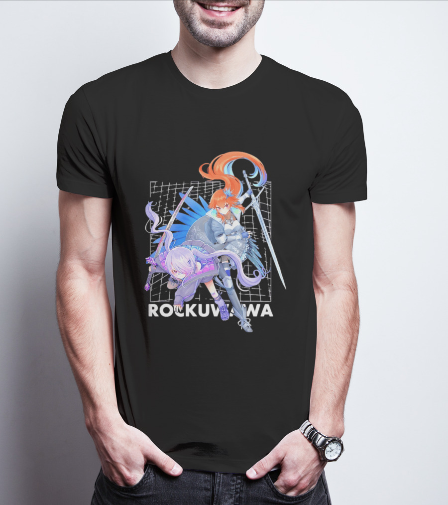 Rockuwawa Anime Warrior Girls Sword Katana Grid T-Shirt