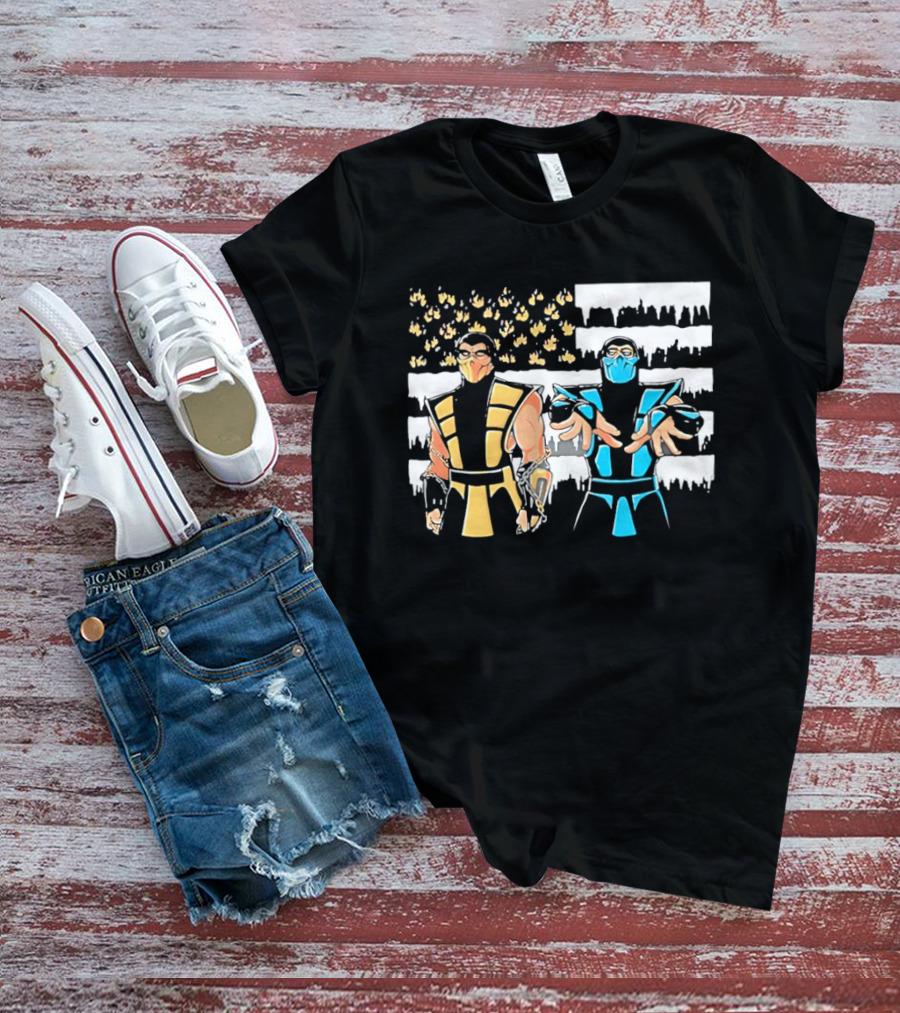Mortal Kombat Scorpion Sub Zero Fire Ice American Flag T-Shirt