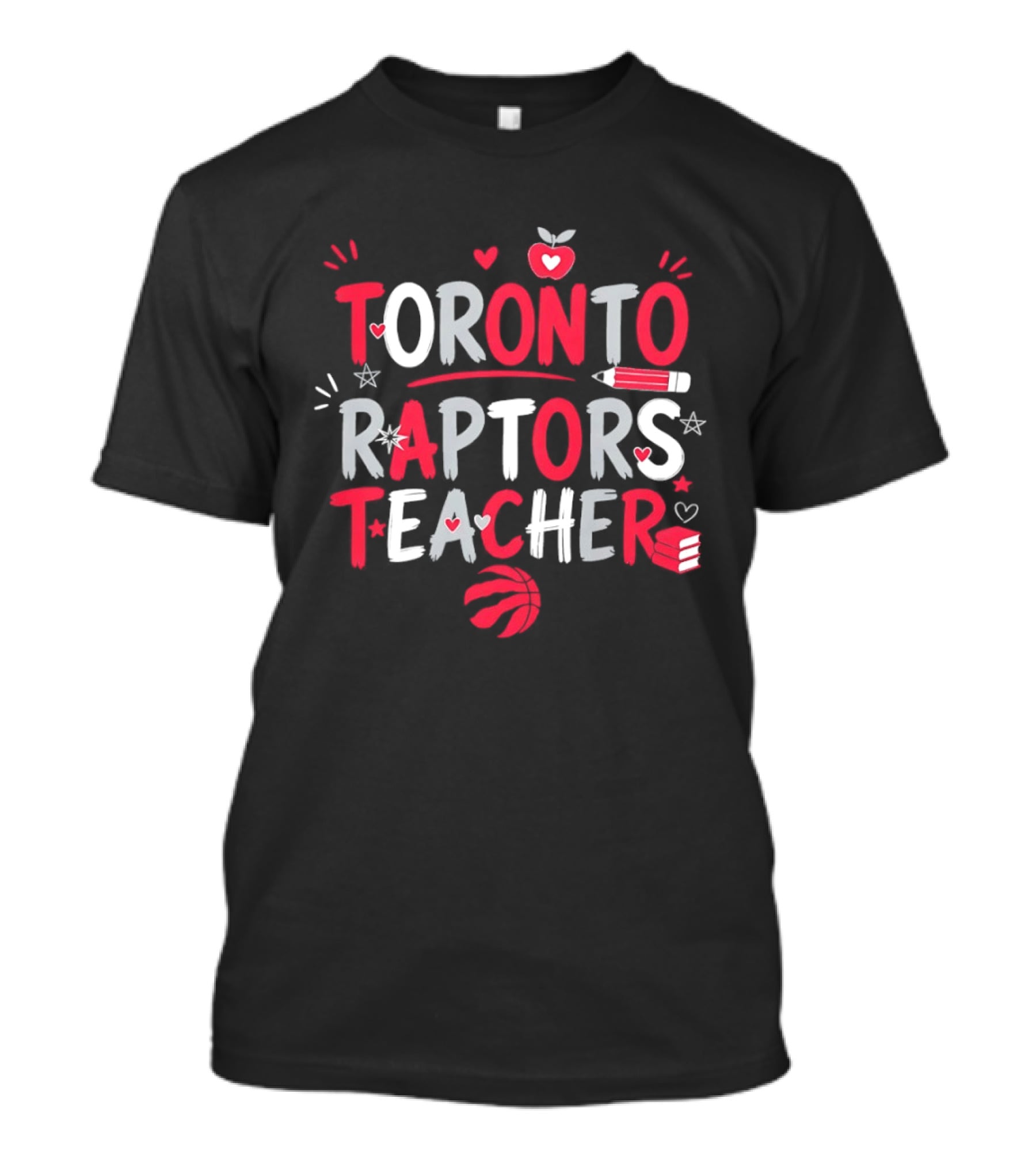 Toronto Raptors Teacher Apple Pencil Hearts Basketball T-Shirt