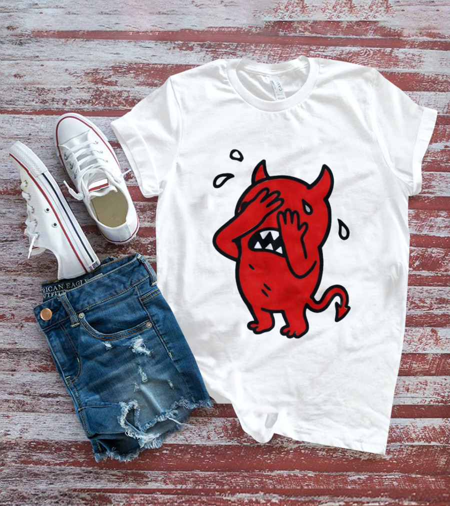 Devil Cartoon Facepalm Panicking Sweating Emoji T-Shirt