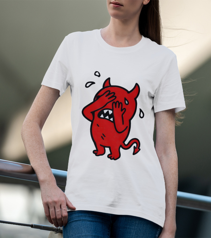 Devil Cartoon Facepalm Panicking Sweating Emoji T-Shirt
