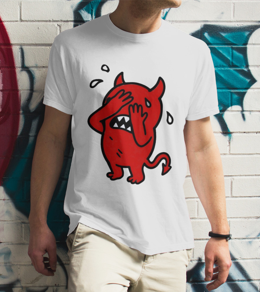 Devil Cartoon Facepalm Panicking Sweating Emoji T-Shirt