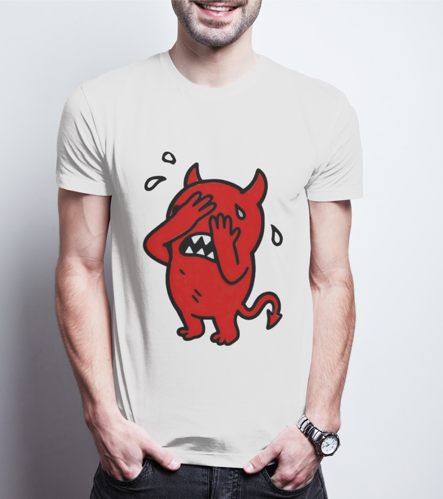 Devil Cartoon Facepalm Panicking Sweating Emoji T-Shirt