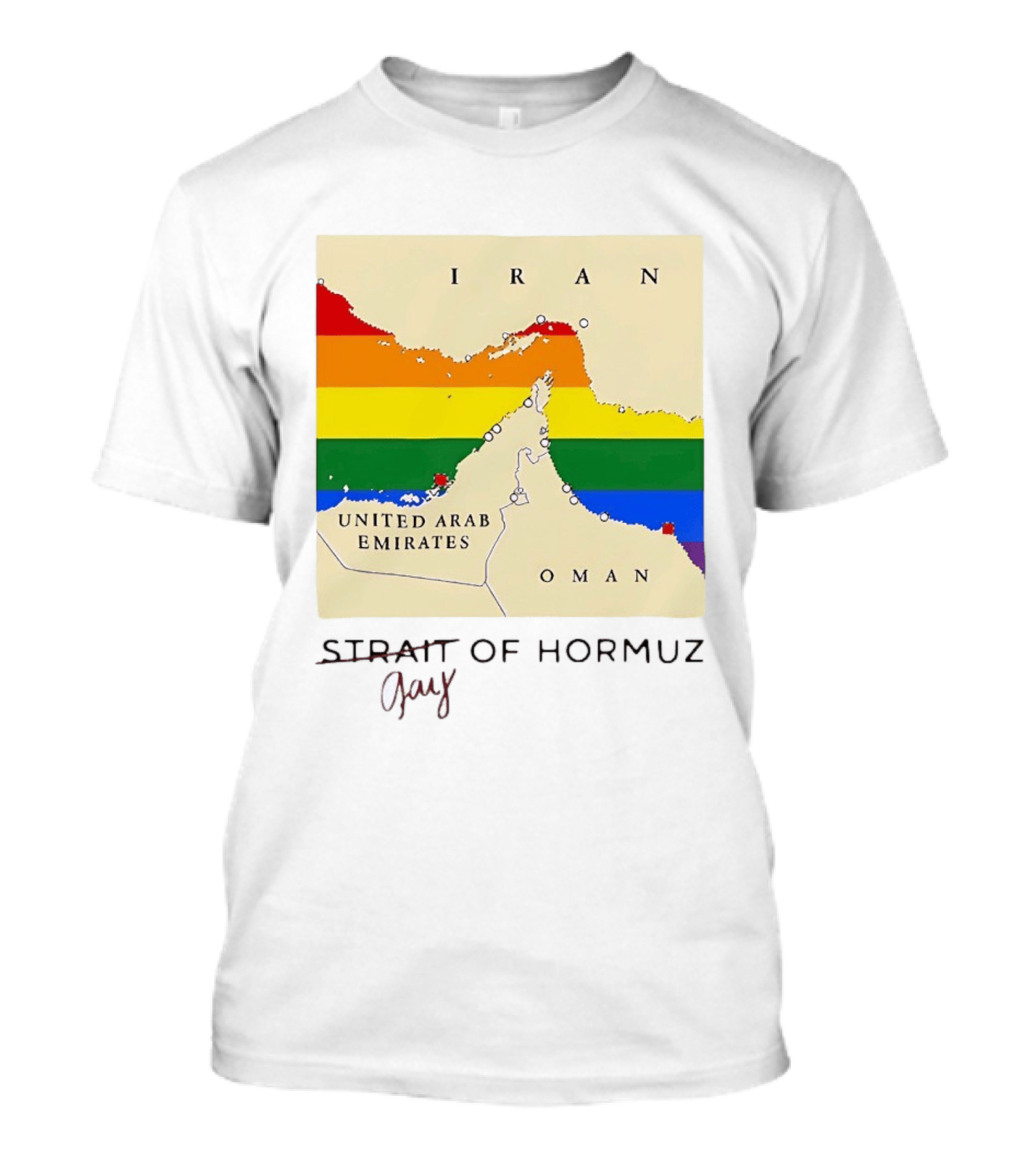 Strait Of Hormuz Map Pride Rainbow Gay Wordplay Pun T-Shirt