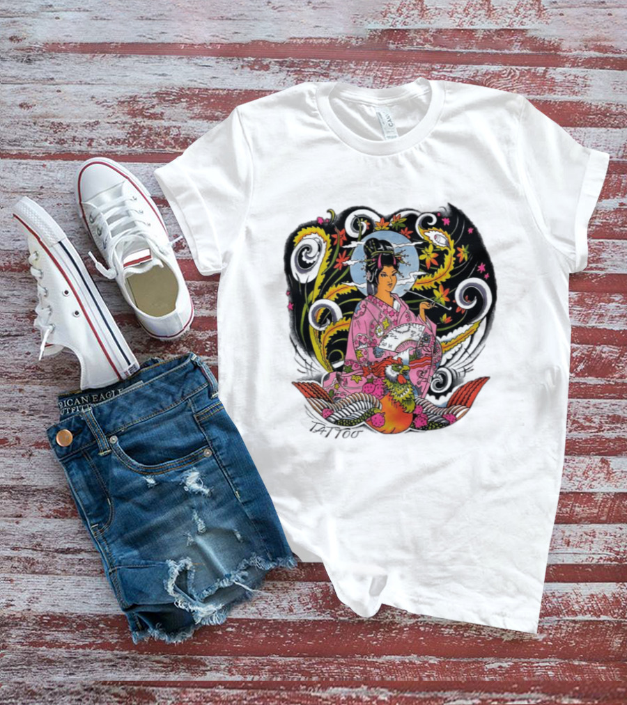 Geisha Tattoo Japanese Traditional Phoenix Kimono T-Shirt