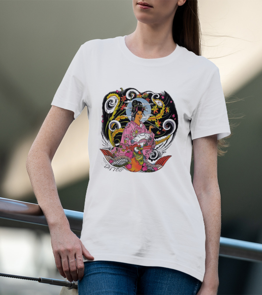 Geisha Tattoo Japanese Traditional Phoenix Kimono T-Shirt