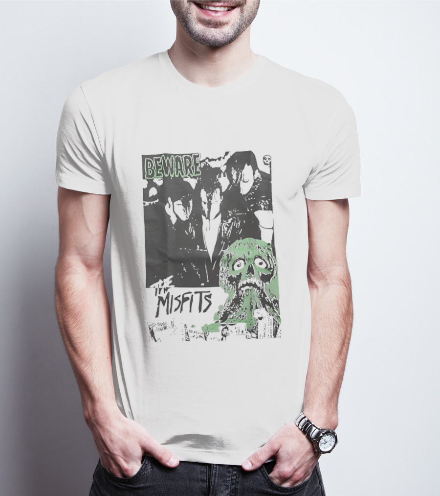 Beware The Misfits Horror Punk Band Skull Green T-Shirt