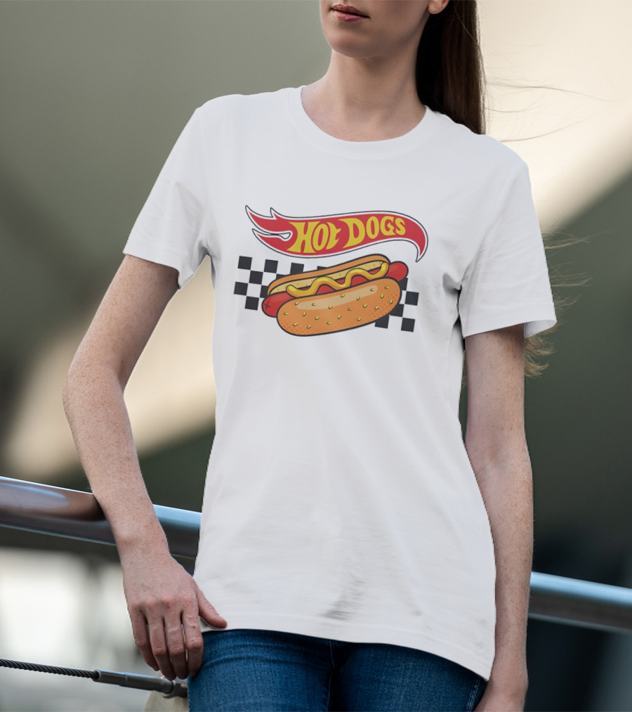 Hot Dogs Checkerboard Flame And Bun T-Shirt