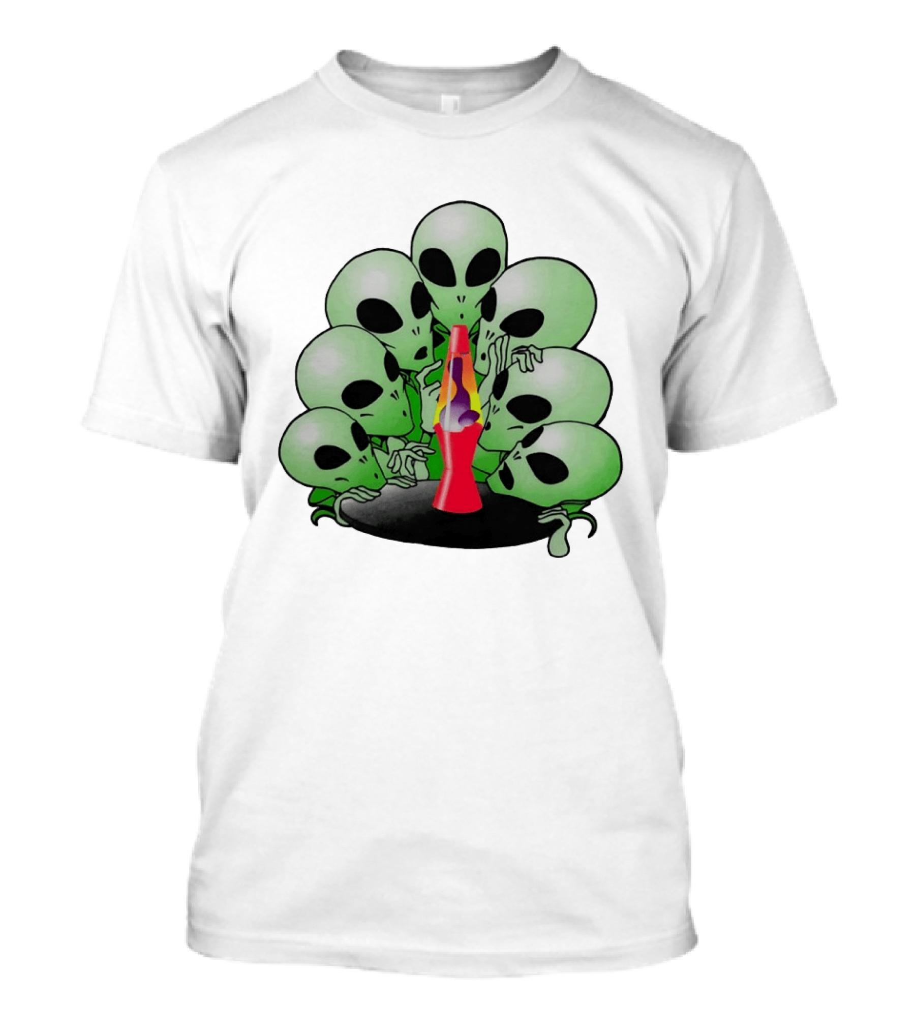 Aliens Gathering Around Colorful Lava Lamp T-Shirt