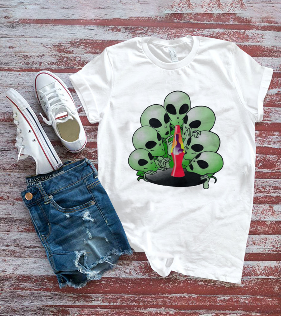 Aliens Gathering Around Colorful Lava Lamp T-Shirt