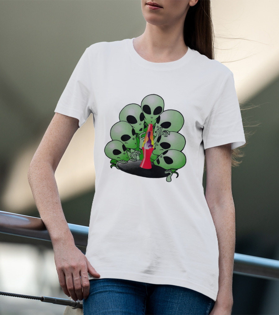 Aliens Gathering Around Colorful Lava Lamp T-Shirt