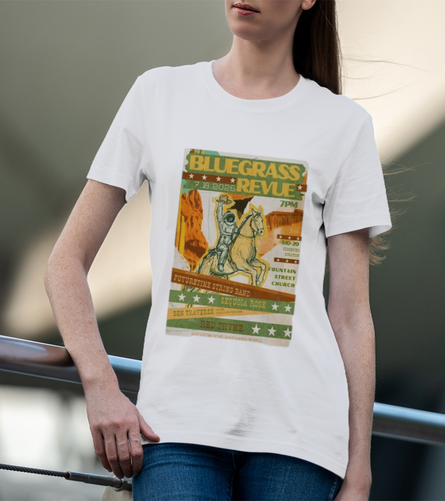 Bluegrass Revue Grand Rapids MI July 18 2026 Futuretime String Band Sequoia Rose Red Thyme T-Shirt