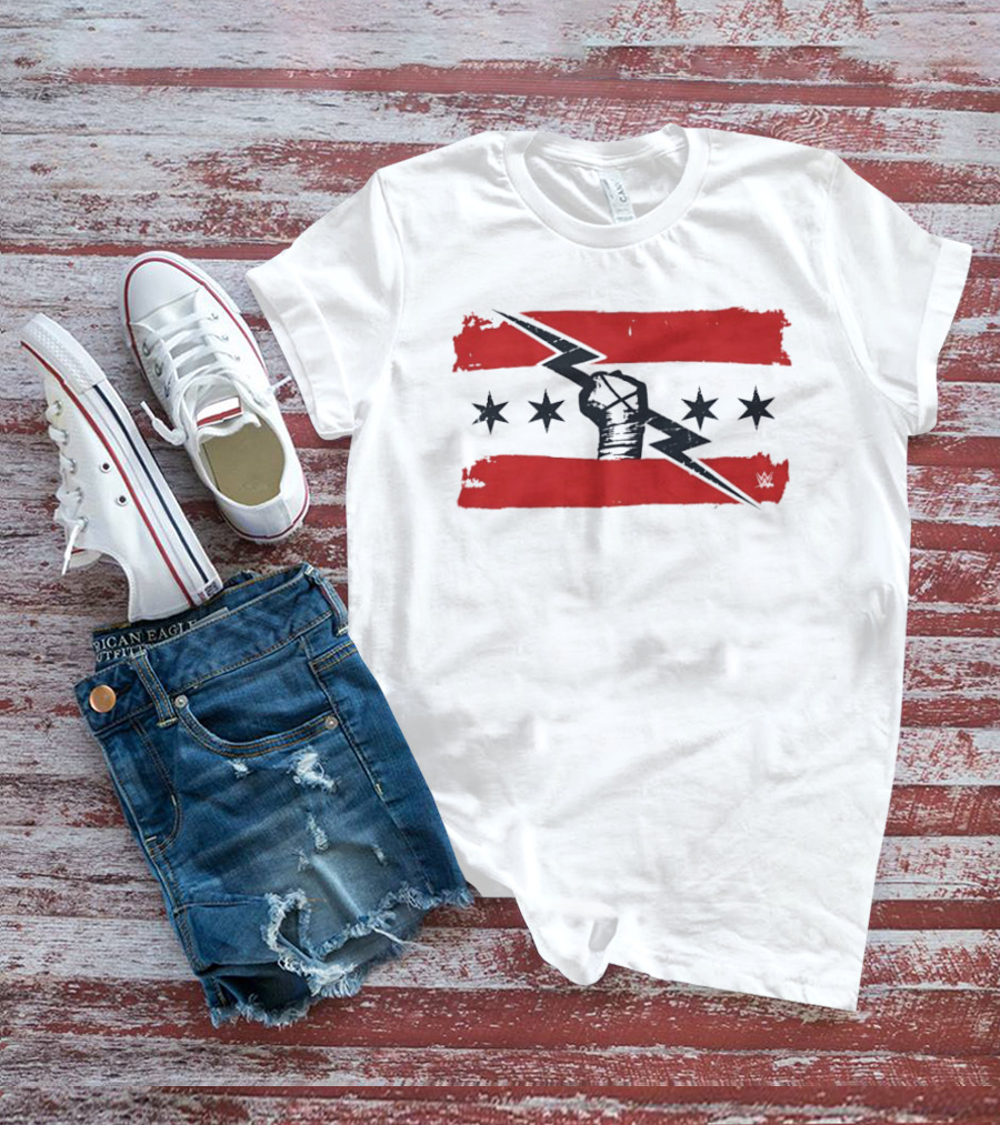 CM Punk Chicago Flag Fist Lightning Bolt Stars T-Shirt