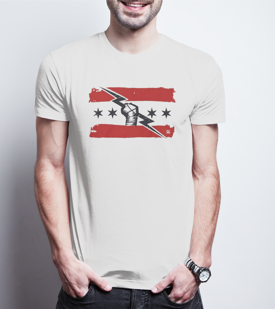 CM Punk Chicago Flag Fist Lightning Bolt Stars T-Shirt