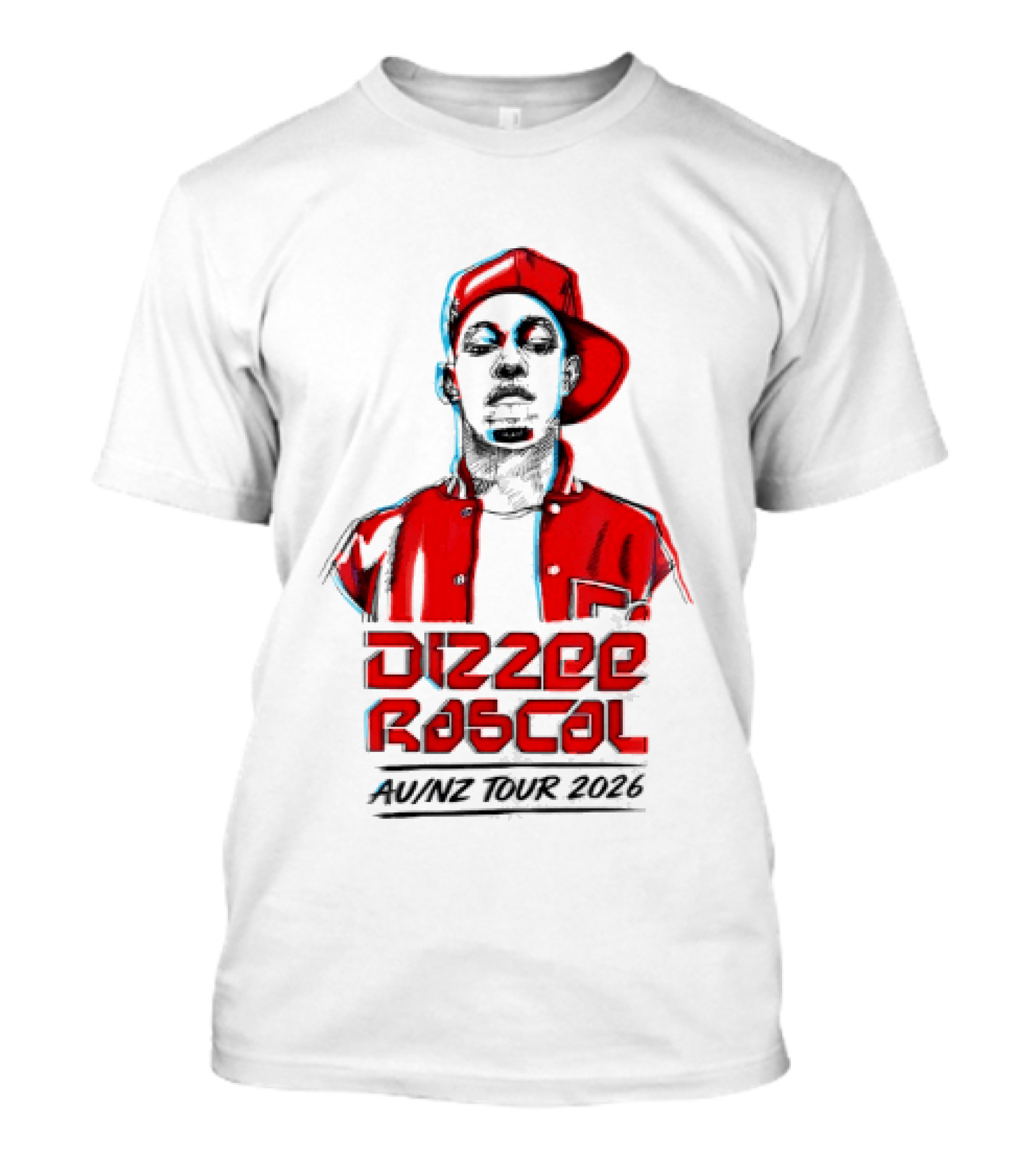 Dizzee Rascal AU NZ Tour 2026 Red Graphic Cap Image T-Shirt