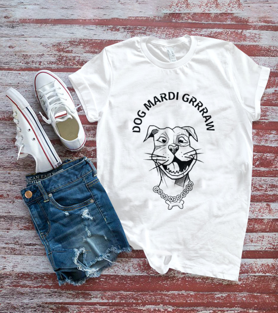 Dog Mardi Grrraw Celebratory Canine With Beads T-Shirt