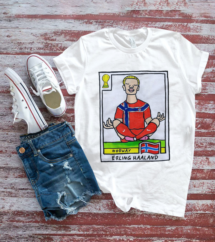 Erling Haaland Norway Soccer Meditation Cartoon Norway Flag T-Shirt