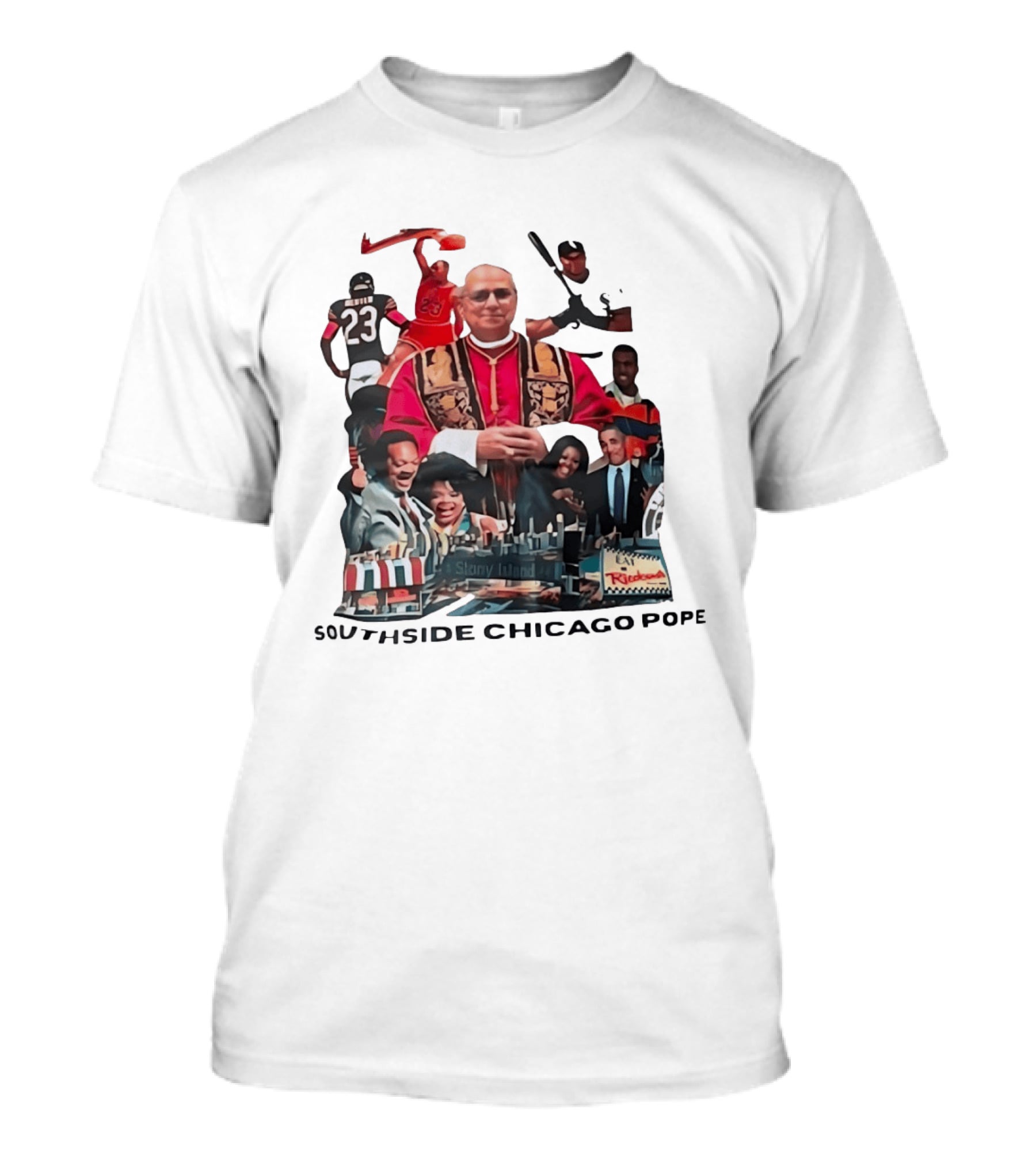 Southside Chicago Pope Michael Jordan Barack Obama City Collage T-Shirt