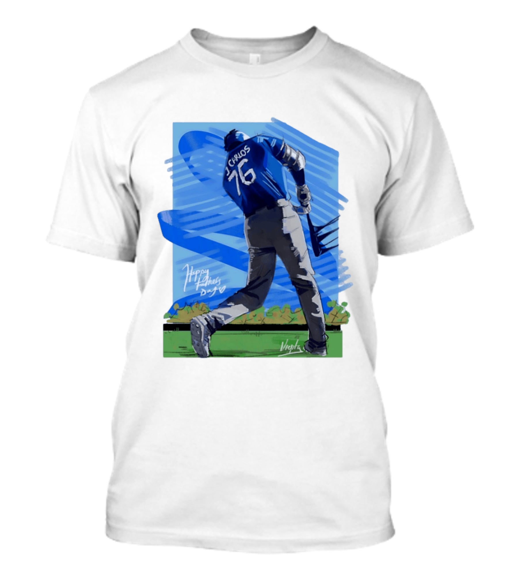 Carlos 76 Happy Fathers Day Baseball Player Sports T-Shirt