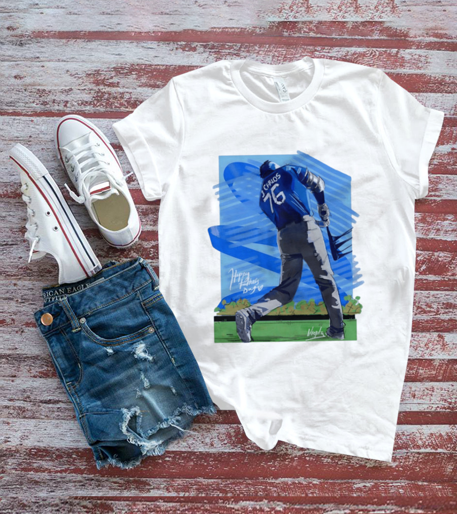 Carlos 76 Happy Fathers Day Baseball Player Sports T-Shirt
