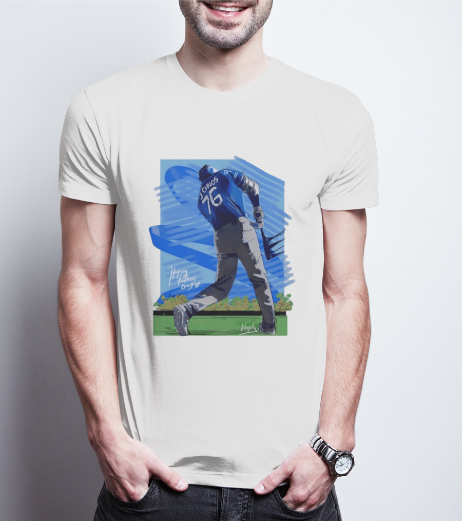 Carlos 76 Happy Fathers Day Baseball Player Sports T-Shirt