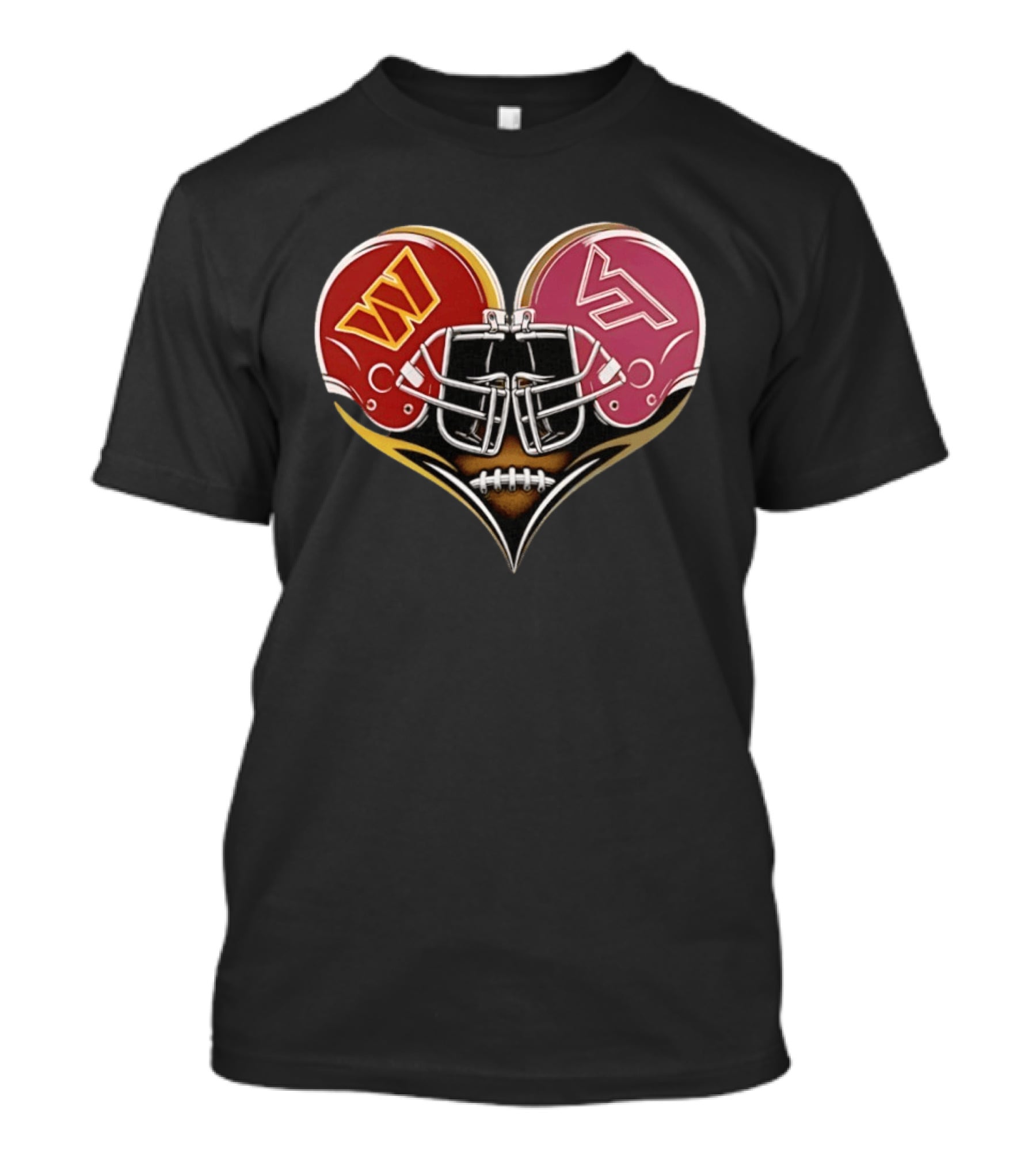 Washington Commanders Virginia Tech Hokies Helmet Heart Dual Team Spirit T-Shirt