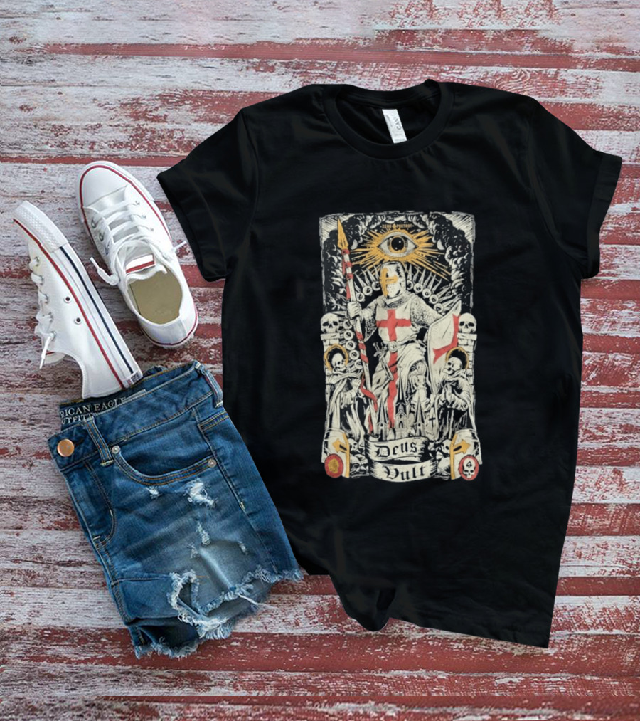 Zero Foxtrot Deus Vult Knight Templar Crusader With Eye Of Providence And Skulls T-Shirt