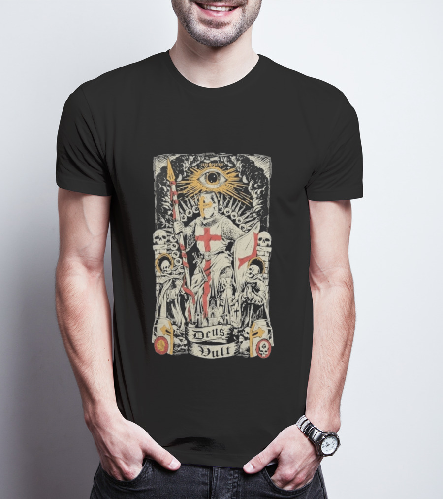 Zero Foxtrot Deus Vult Knight Templar Crusader With Eye Of Providence And Skulls T-Shirt
