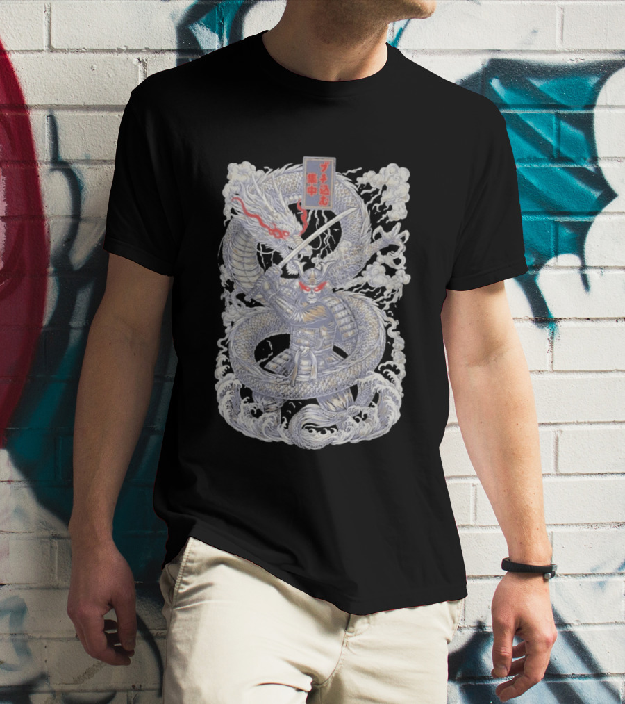 Zero Foxtrot Focused Fury Samurai Dragon Japanese Kanji T-Shirt