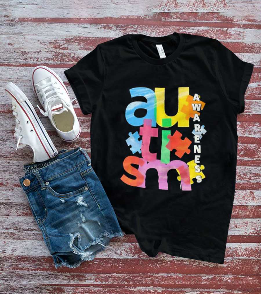 Autism Awareness Puzzle Colorful Letters And Pieces T-Shirt