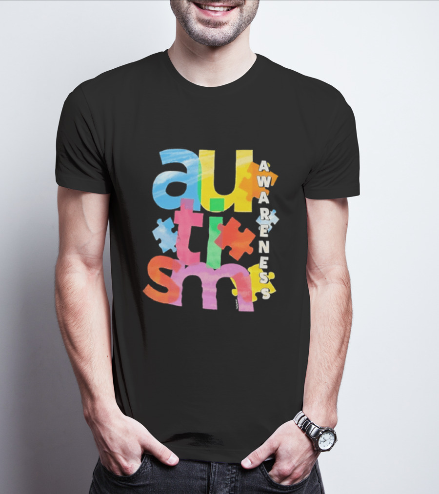 Autism Awareness Puzzle Colorful Letters And Pieces T-Shirt