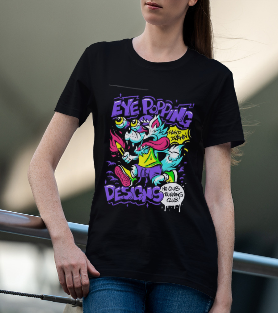 Eye Popping Wolf Hand Drawn No Club Running Club T-Shirt