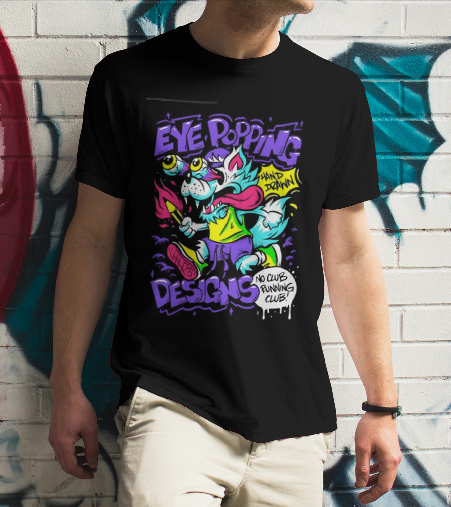 Eye Popping Wolf Hand Drawn No Club Running Club T-Shirt