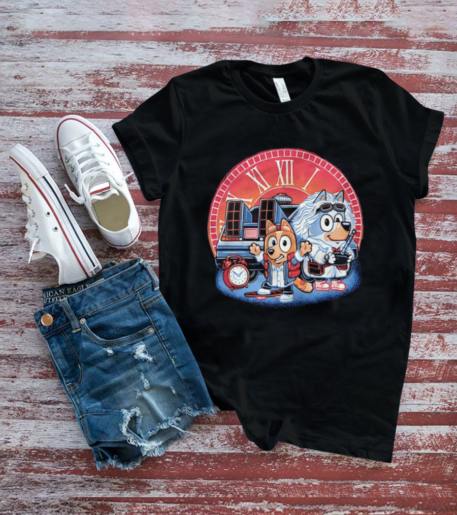 Bluey And Chilli Bark In Time Doc Brown Marty McFly T-Shirt